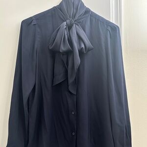 Ann Taylor Navy Tie-Neck Blouse (XS, NWT)